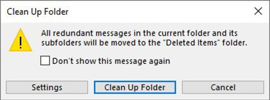 Clean up folder and subfolders in Outlook.