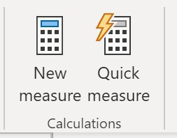 The New measure and Quick measure buttons in Power BI. 