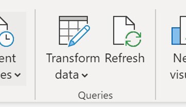 Screenshot of a portion of Power BI Desktop's ribbon, showing the Transform data button.