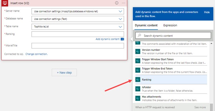Screenshot of adding the field named Ranking from the SharePoint output fields.