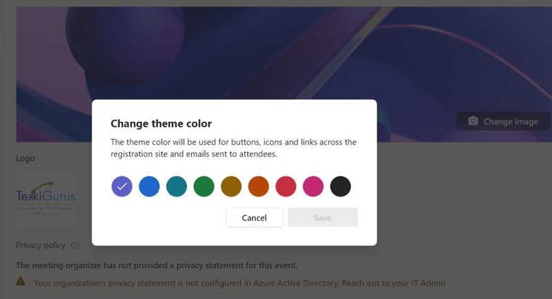 Image showing the different theme colors available to select from for the webinar.