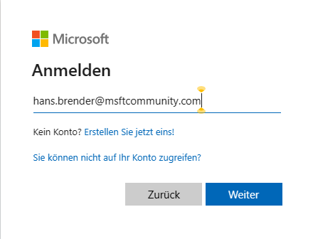 Standard Microsoft login in the browser with the credentials of the account.