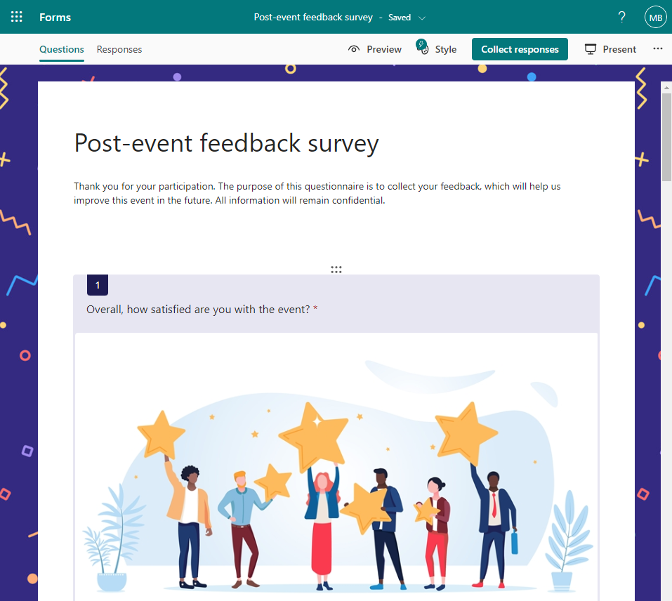 Screenshot of the Post-Event Feedback Survey Form with only one question: Overall, how satisfied are you with the event? 