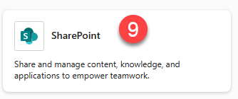 Screenshot of the SharePoint card, as indicated by the number nine. 