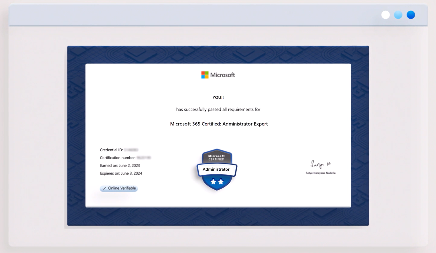 Mockup of a Microsoft certification