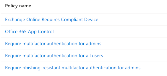 Screenshot of policies an admin can set to increase security like multi-factor authentication.