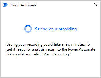 Screenshot of Power Automate’s progress window when you are uploading recording data.
